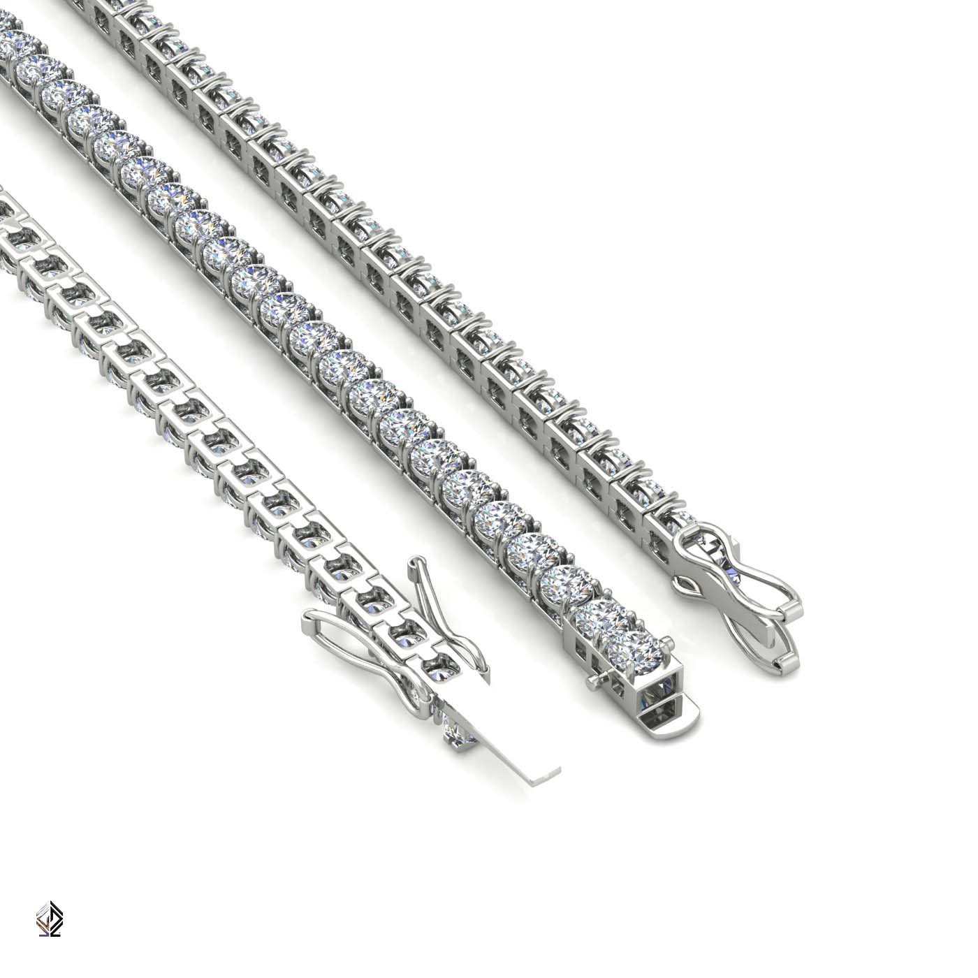 18k white gold 2.0mm 4 prong round shape diamond tennis bracelet in square setting