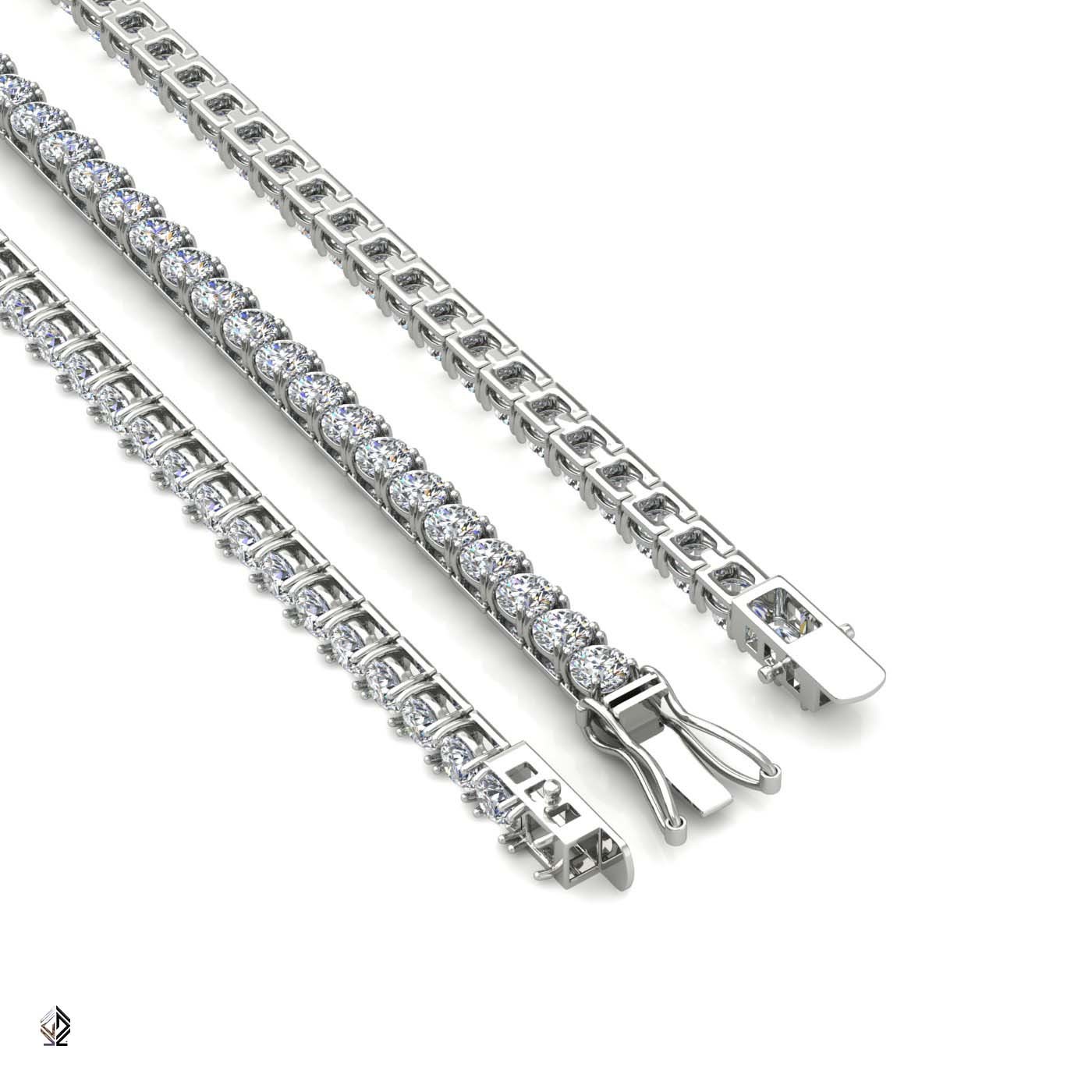 18k white gold 2.0mm 4 prong round shape diamond tennis bracelet in square setting