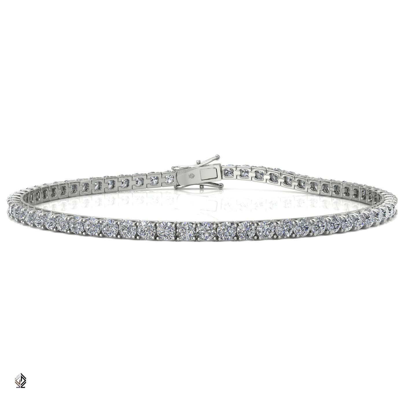 18k white gold 2.0mm 4 prong round shape diamond tennis bracelet in square setting