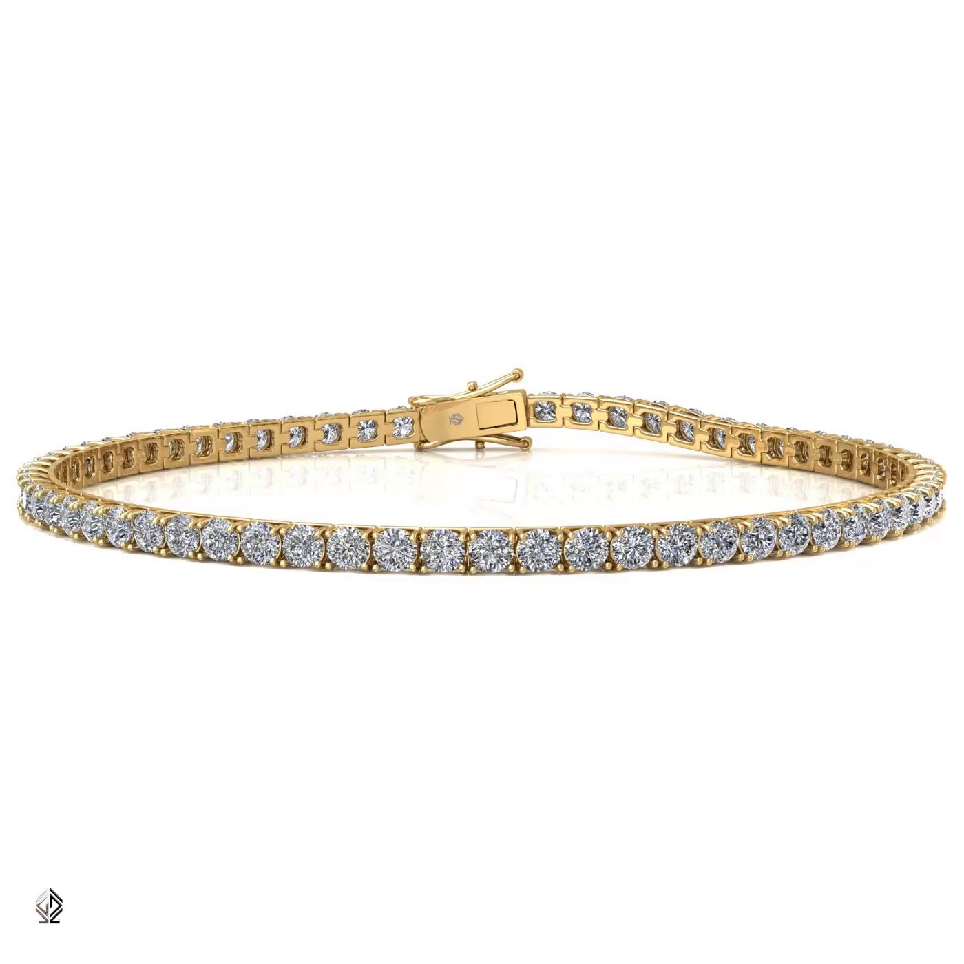 18k yellow gold 3.0mm 4 prong round shape diamond tennis bracelet in square setting Photos & images