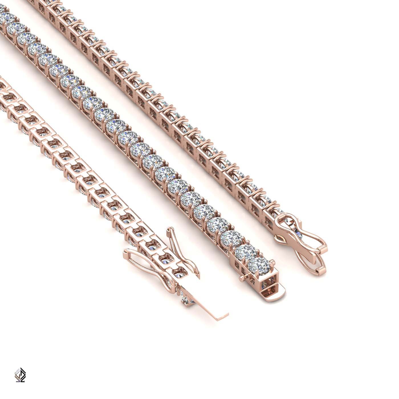 18k rose gold 2.0mm 4 prong round shape diamond tennis bracelet in square setting