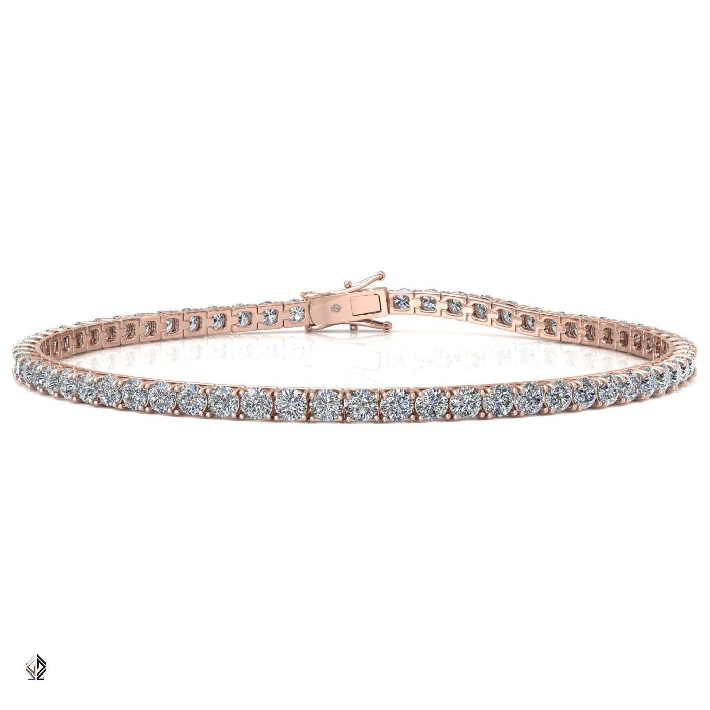 18k rose gold 2.0mm 4 prong round shape diamond tennis bracelet in square setting