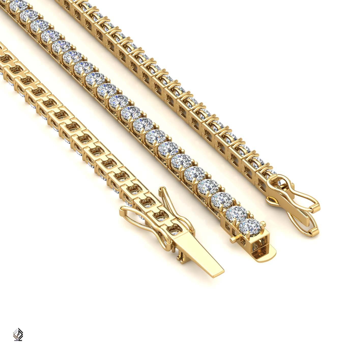 18k yellow gold  3.3mm 4 prong round shape diamond tennis bracelet in square setting