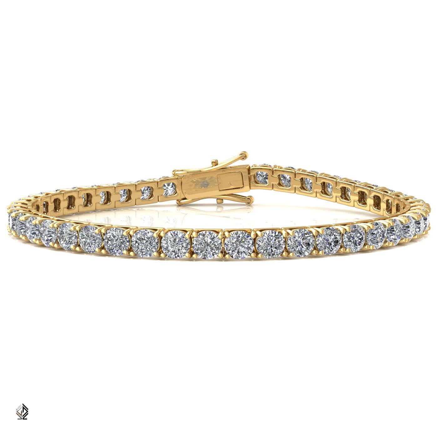 18k yellow gold  3.3mm 4 prong round shape diamond tennis bracelet in square setting