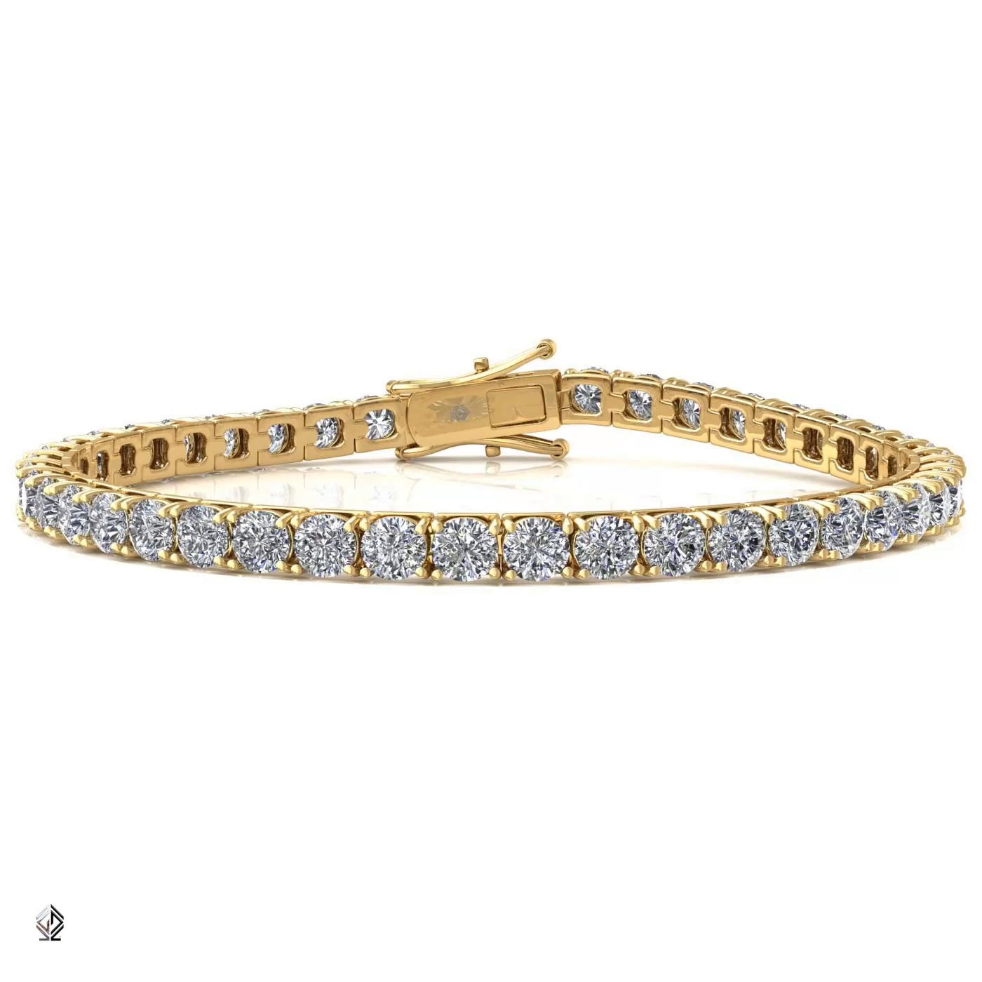 18k yellow gold 3.0mm 4 prong round shape diamond tennis bracelet in square setting Photos & images