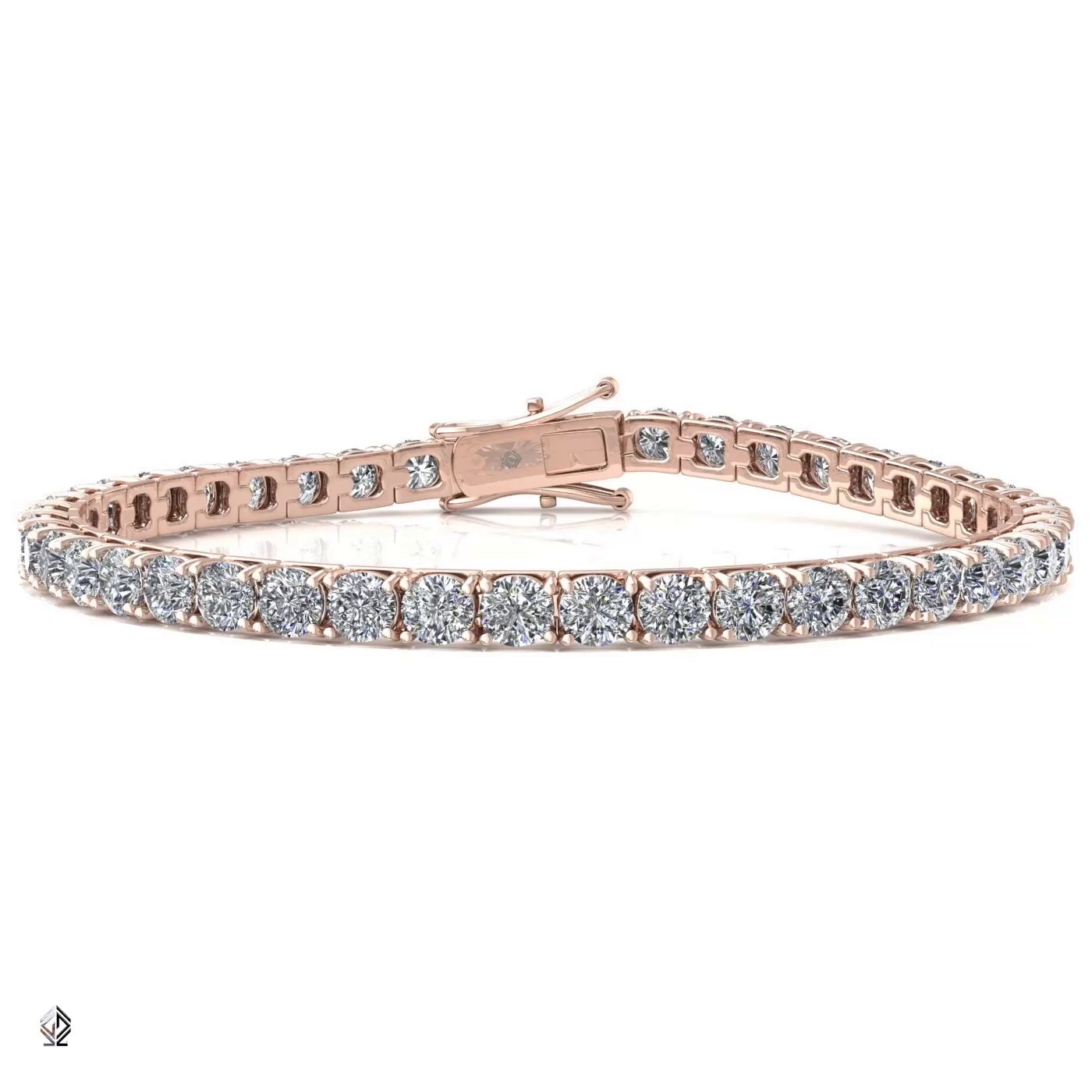 18k rose gold 3.0mm 4 prong round shape diamond tennis bracelet in square setting Photos & images