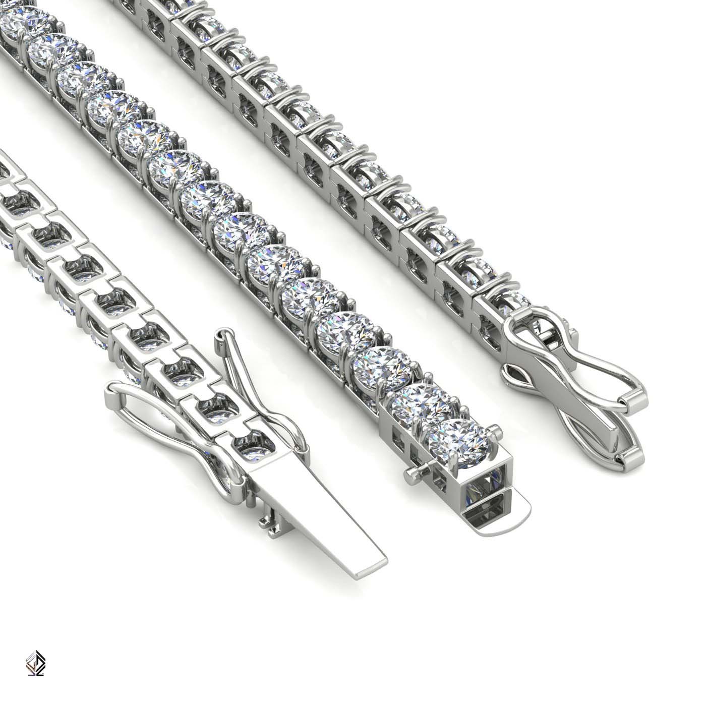 18k white gold 4.2mm 4 prong round shape diamond tennis bracelet in square setting