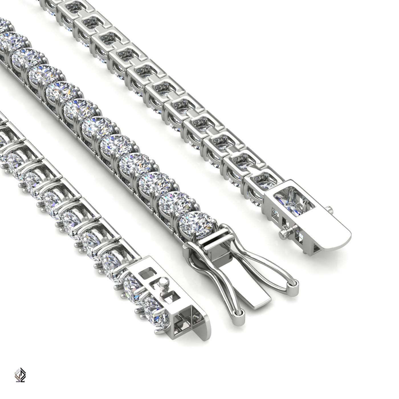 18k white gold 4.2mm 4 prong round shape diamond tennis bracelet in square setting