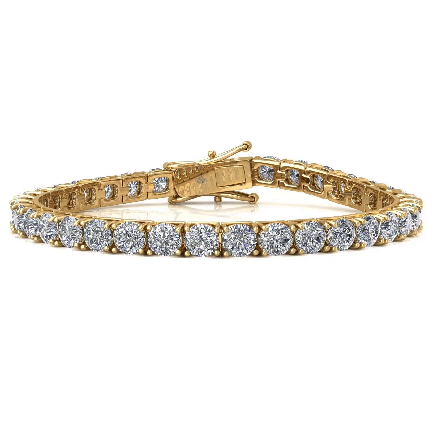 18k yellow gold 3.0mm 4 prong round shape diamond tennis bracelet in square setting Photos & images