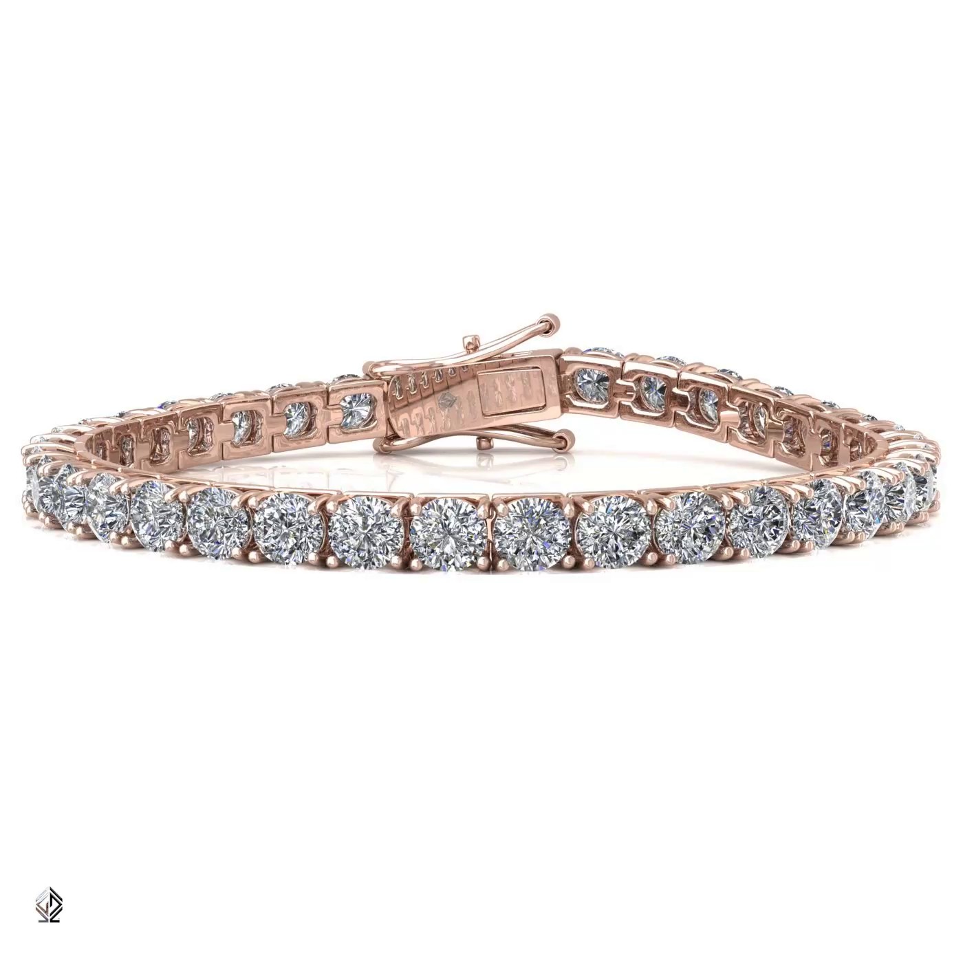 18k rose gold 3.0mm 4 prong round shape diamond tennis bracelet in square setting Photos & images