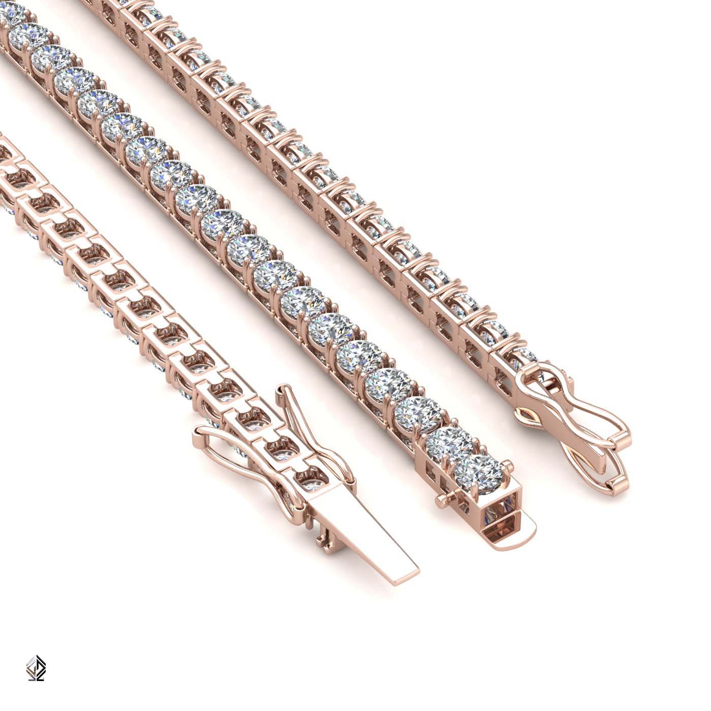 18k rose gold 3.8mm 4 prong round shape diamond tennis bracelet in square setting