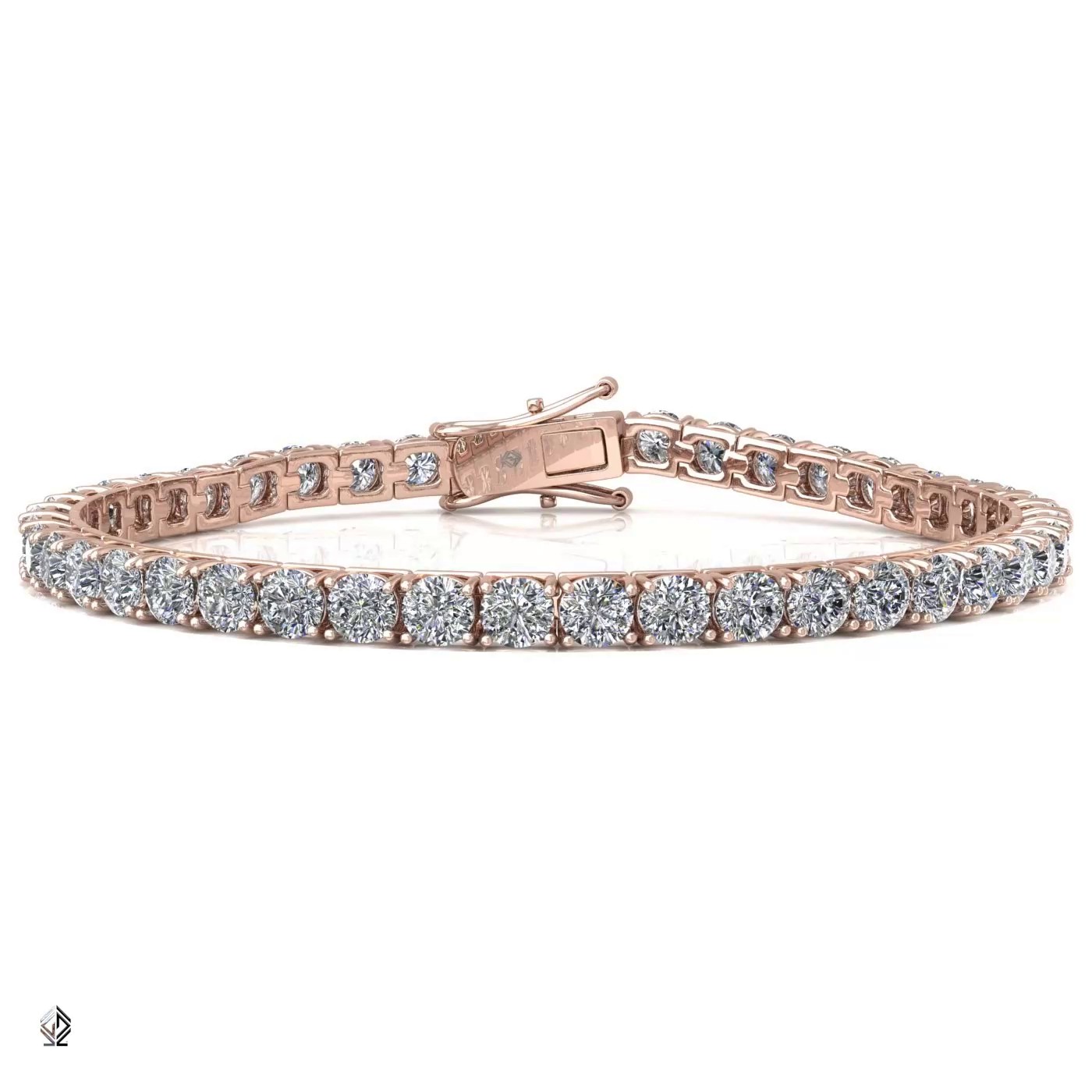 18k rose gold 3.0mm 4 prong round shape diamond tennis bracelet in square setting Photos & images