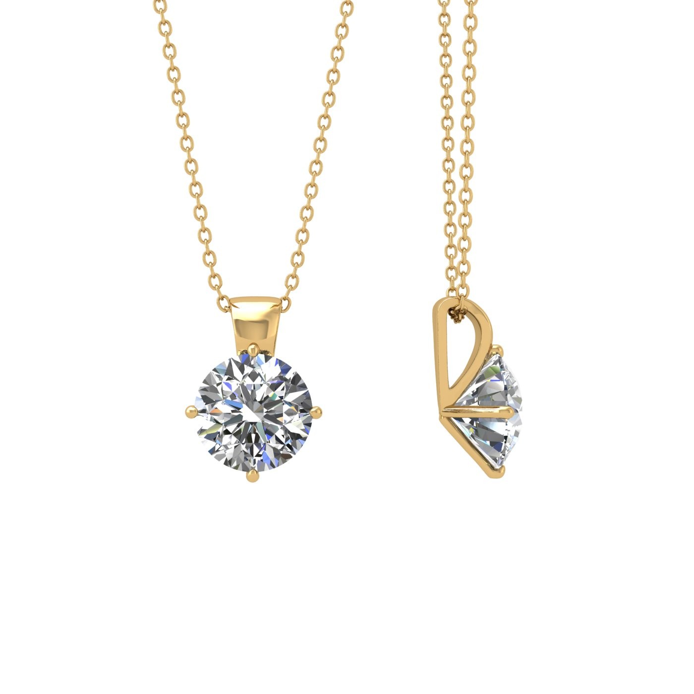 18k yellow gold  0,3 ct 4 prongs round shape diamond pendant Photos & images