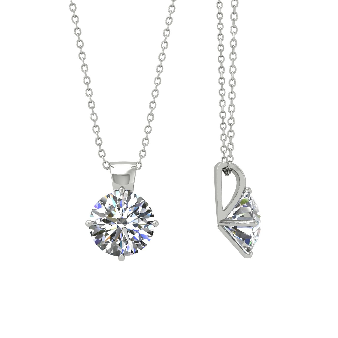 18k white gold  1 ct 4 prongs round shape diamond pendant