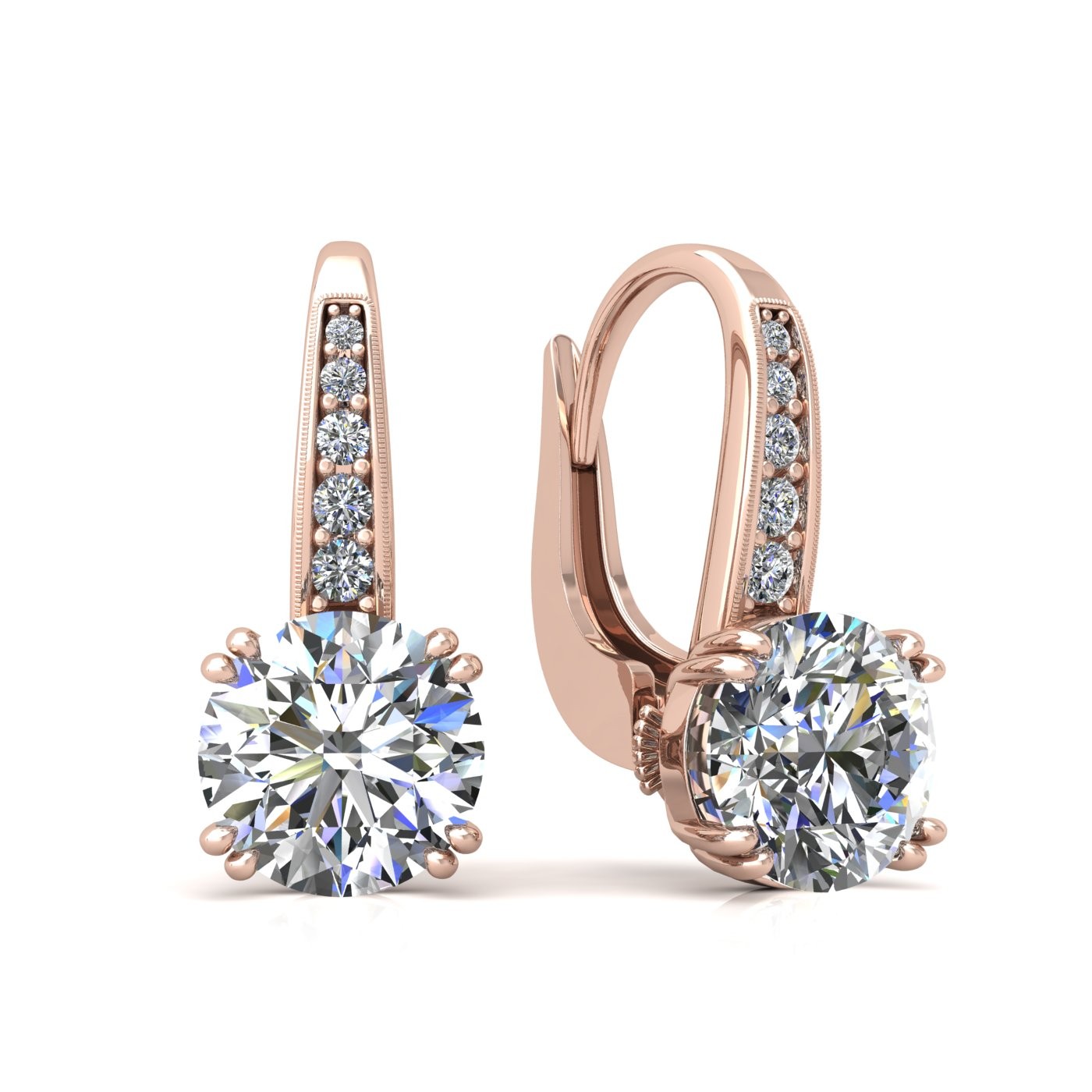 18k white gold  0,3 ct each (0,6 ct tcw) 8 prongs round shape leverback diamond earrings Photos & images