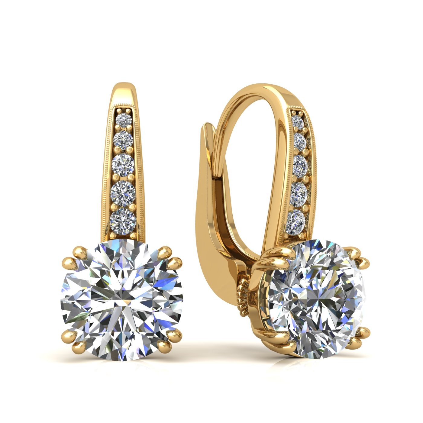 18k yellow gold  0,3 ct each (0,6 ct tcw) 8 prongs round shape leverback diamond earrings Photos & images