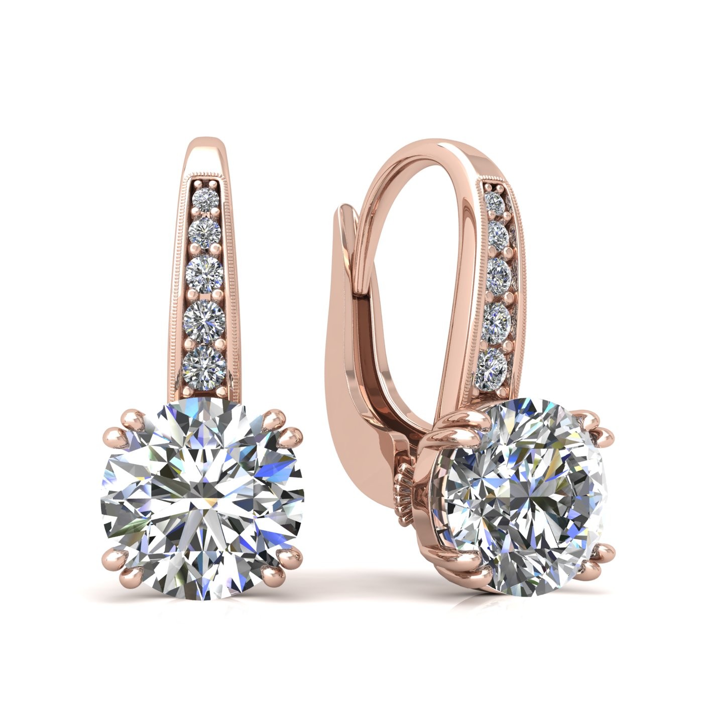 18k rose gold  0,3 ct each (0,6 ct tcw) 8 prongs round shape leverback diamond earrings Photos & images