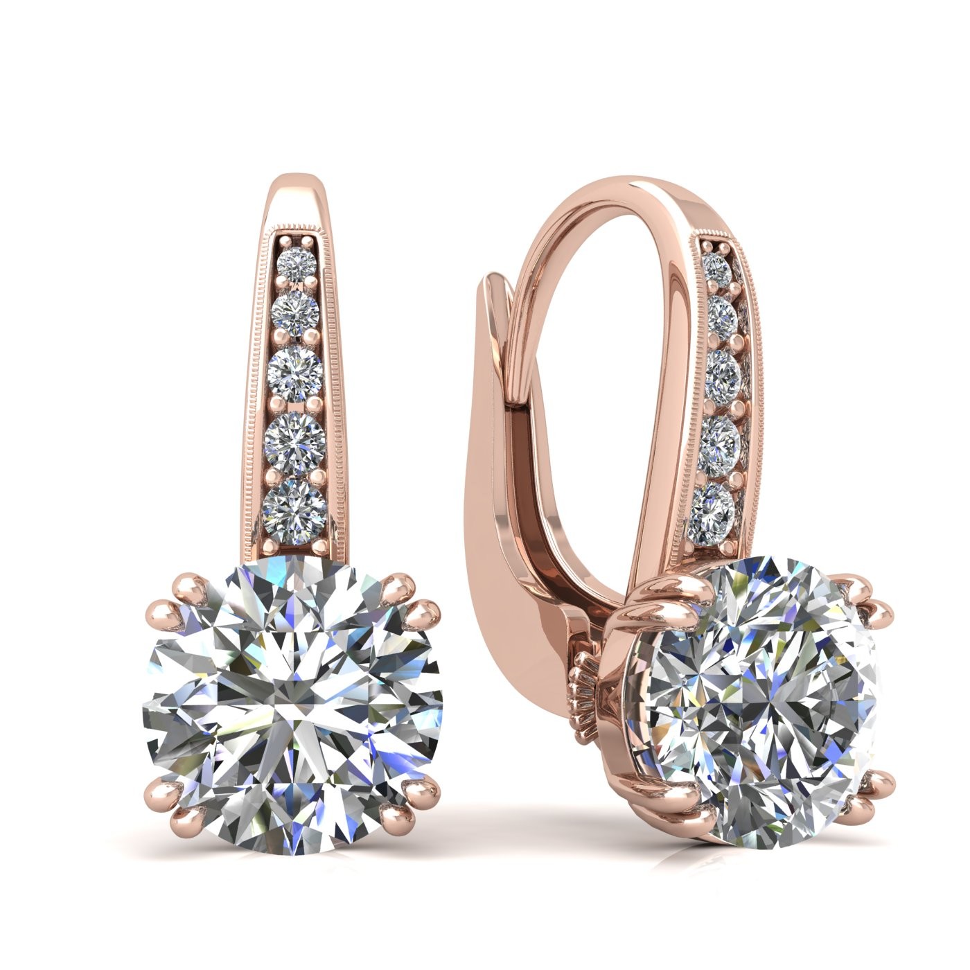 18k rose gold  0,3 ct each (0,6 ct tcw) 8 prongs round shape leverback diamond earrings Photos & images