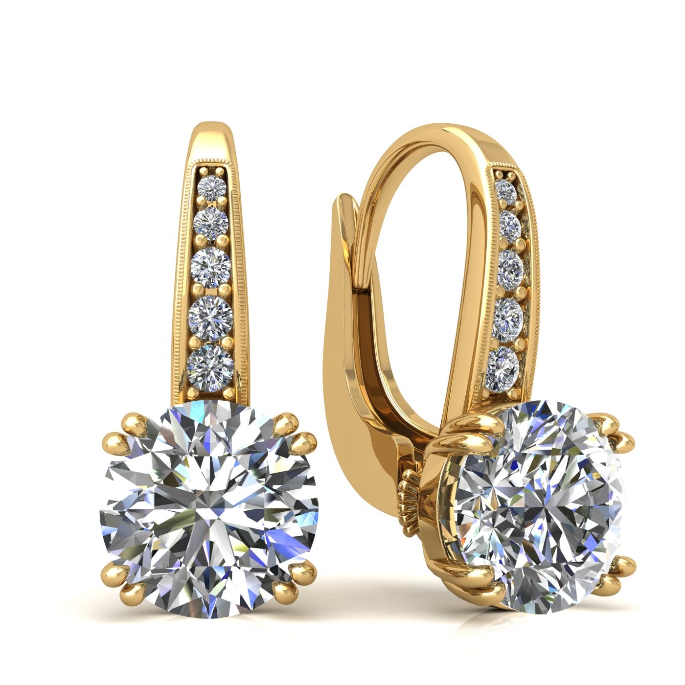 18k yellow gold  0,3 ct each (0,6 ct tcw) 8 prongs round shape leverback diamond earrings Photos & images