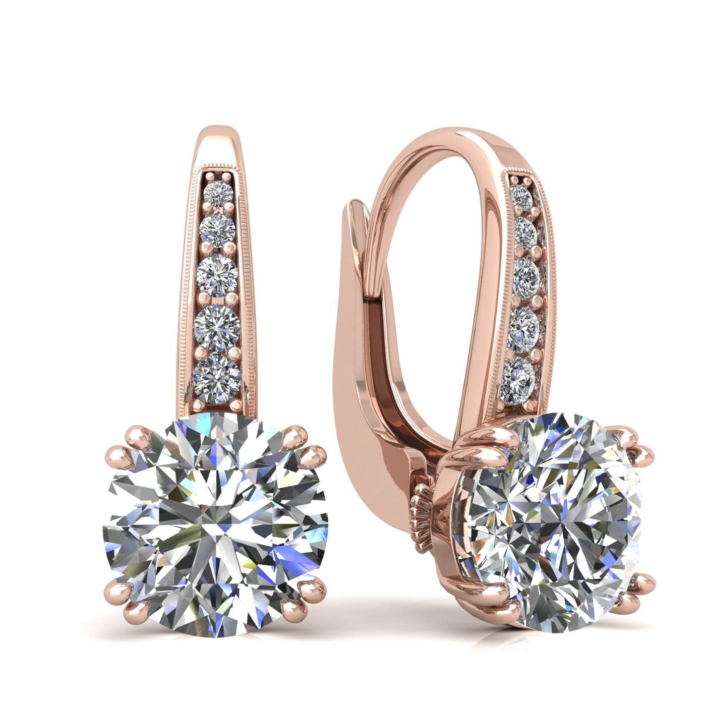 18k rose gold  0,3 ct each (0,6 ct tcw) 8 prongs round shape leverback diamond earrings Photos & images