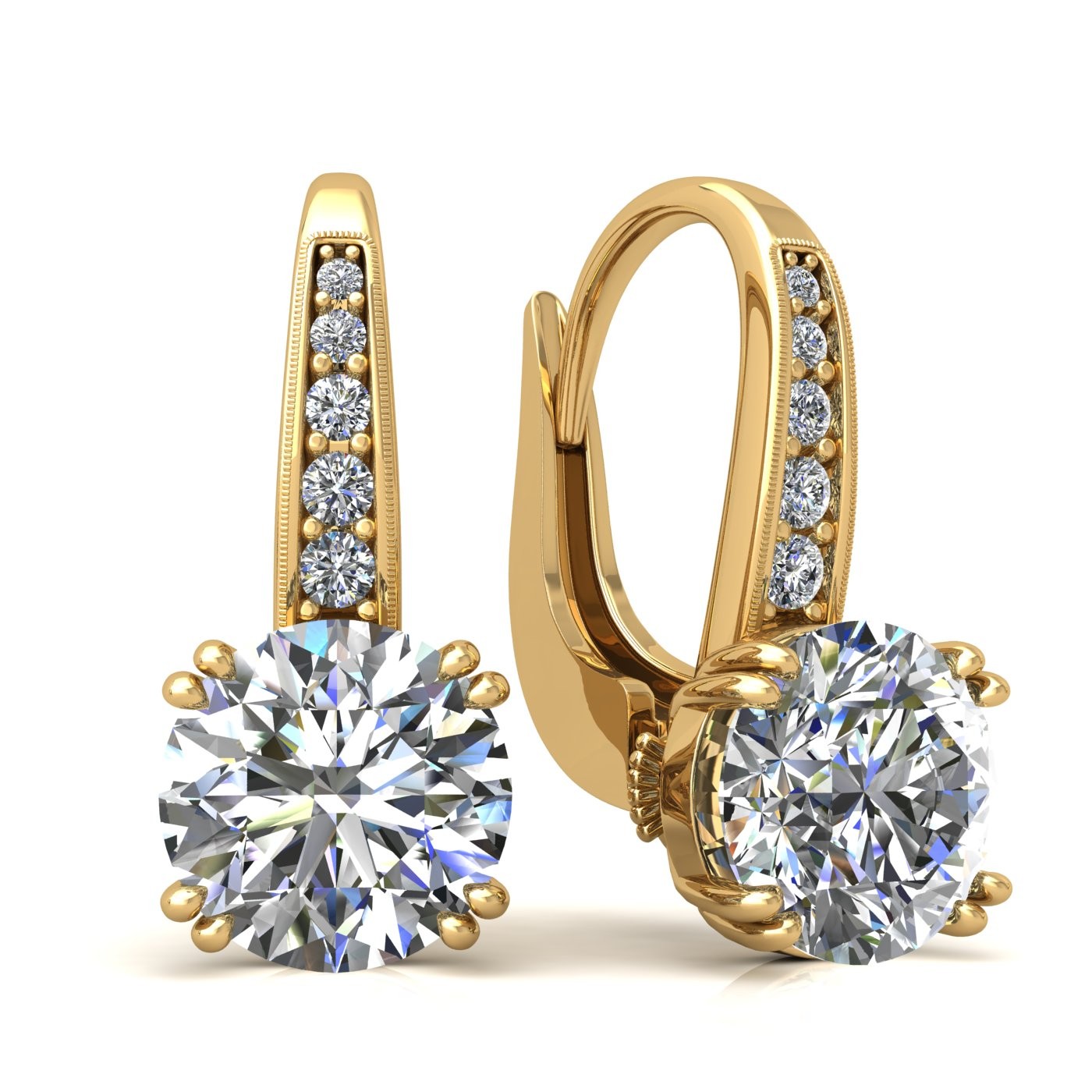 18k yellow gold  0,3 ct each (0,6 ct tcw) 8 prongs round shape leverback diamond earrings Photos & images
