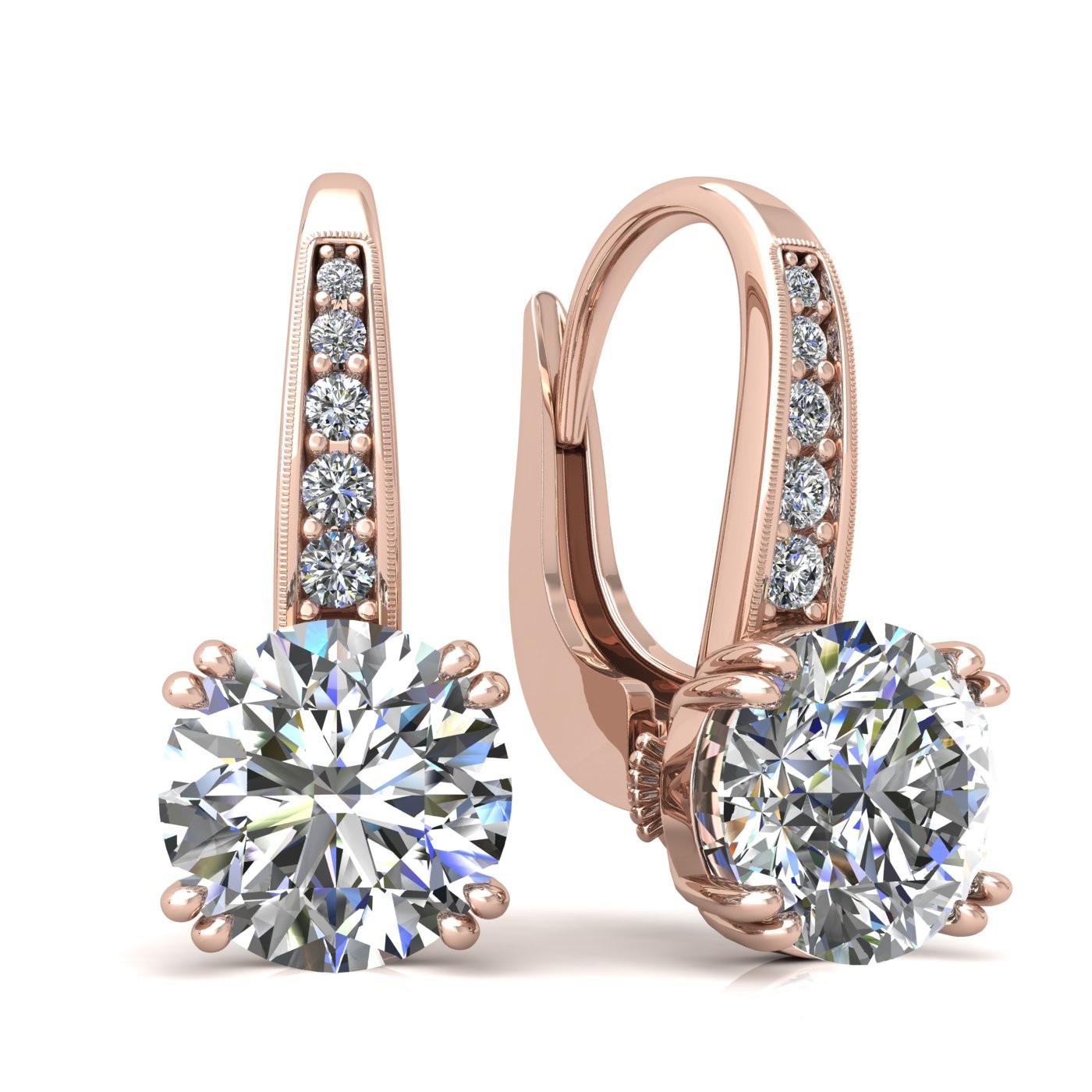 18k rose gold  0,3 ct each (0,6 ct tcw) 8 prongs round shape leverback diamond earrings Photos & images