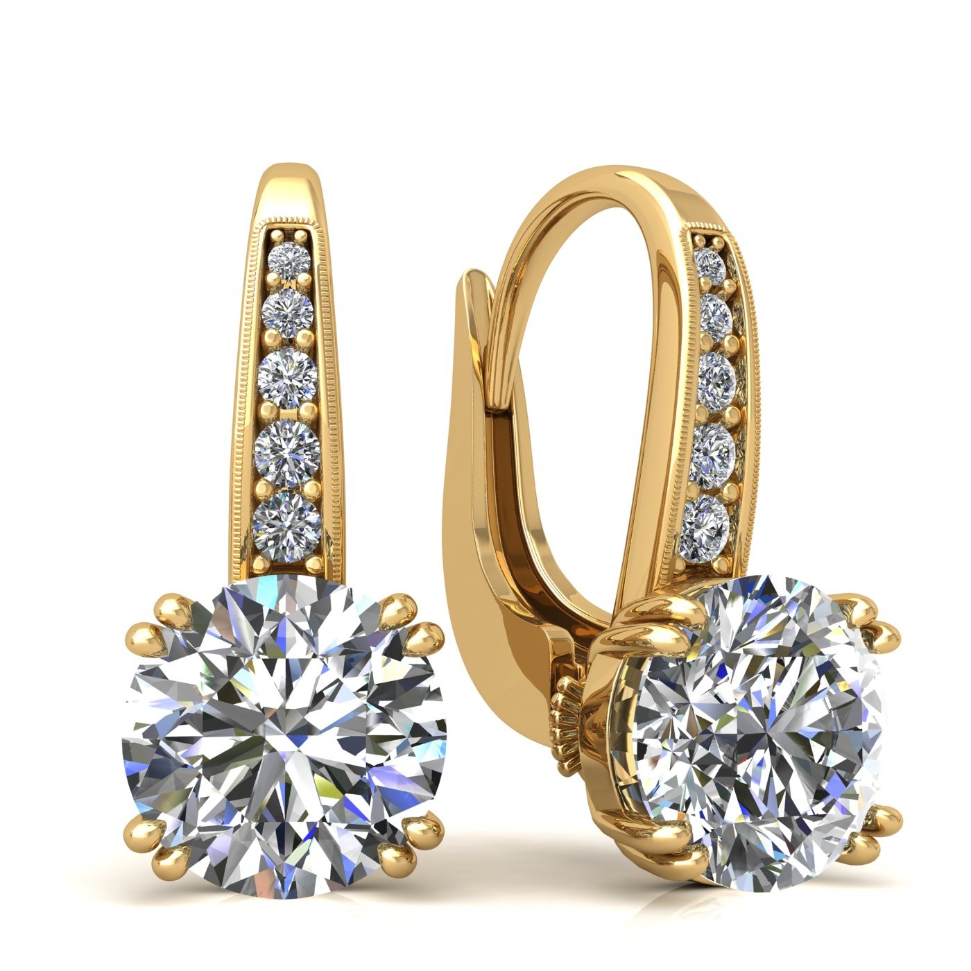 18k yellow gold  0,3 ct each (0,6 ct tcw) 8 prongs round shape leverback diamond earrings Photos & images