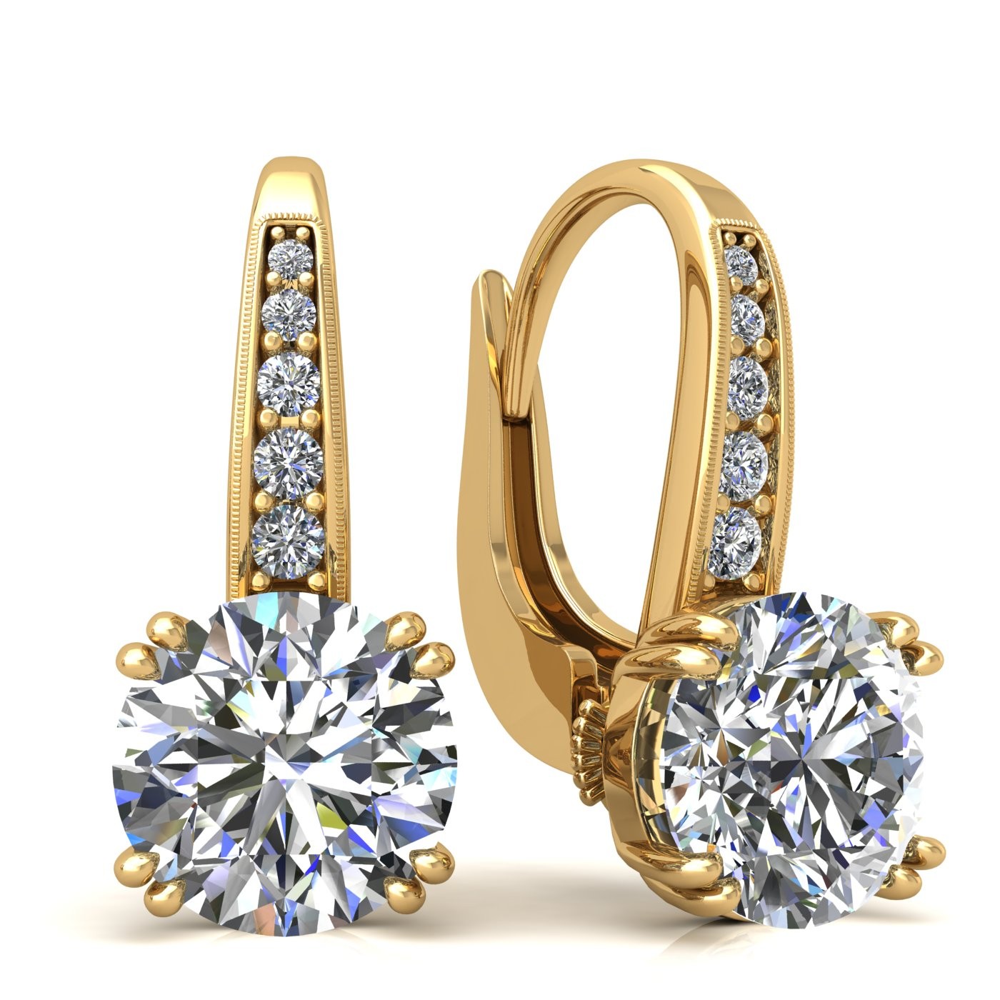 18k yellow gold  0,3 ct each (0,6 ct tcw) 8 prongs round shape leverback diamond earrings Photos & images