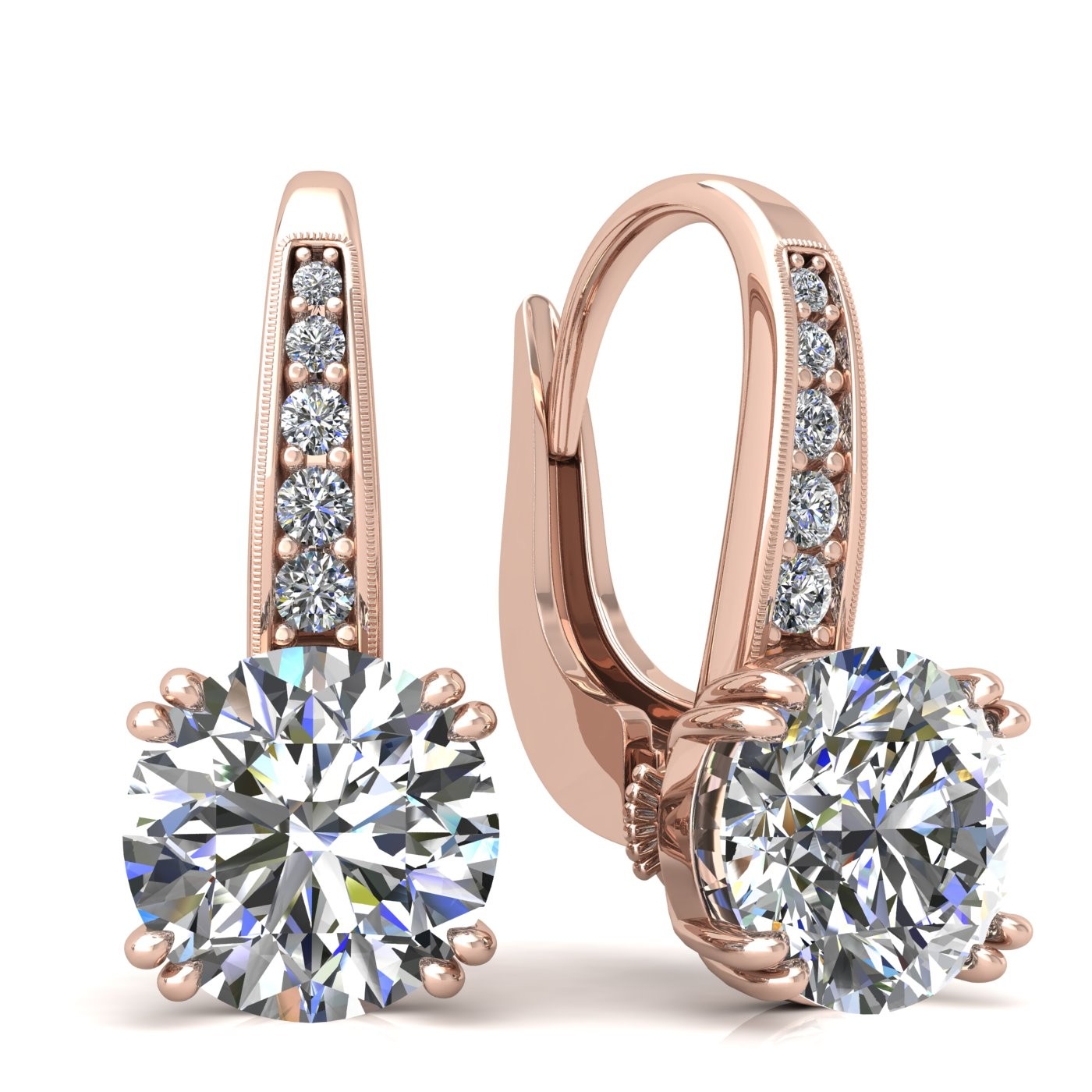 18k rose gold  0,3 ct each (0,6 ct tcw) 8 prongs round shape leverback diamond earrings Photos & images