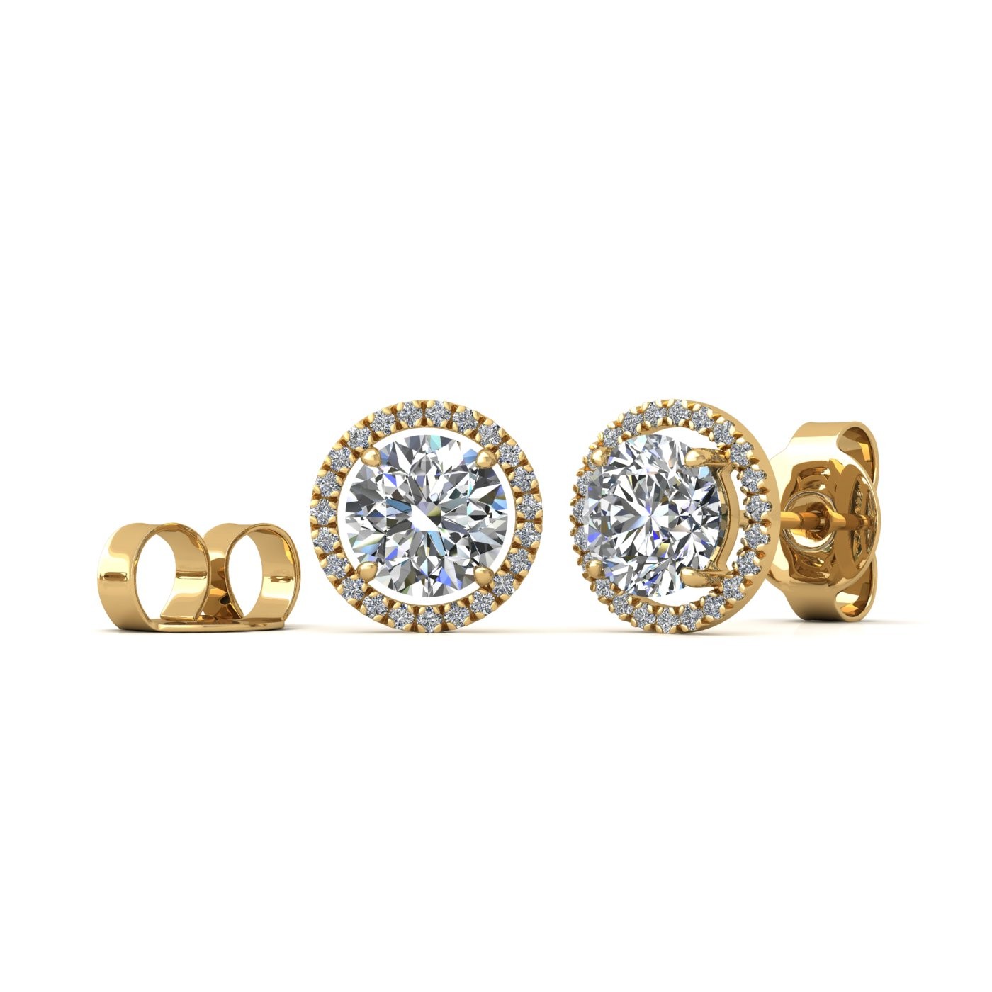 18k white gold  0,3 ct each (0,6 tcw) 4 prongs round brilliant cut halo diamond earring studs Photos & images