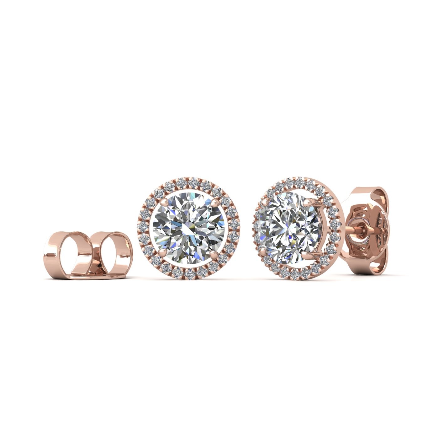 18k white gold  0,3 ct each (0,6 tcw) 4 prongs round brilliant cut halo diamond earring studs Photos & images