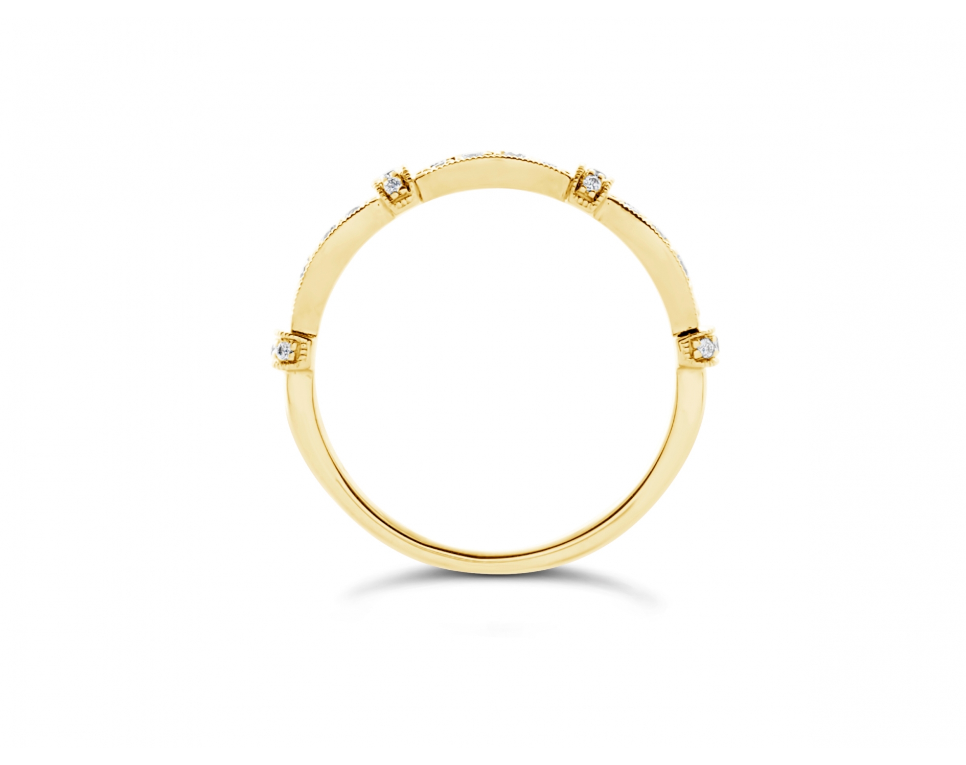 18k yellow gold art deco vintage half eternity wedding ring in milgrain channel set