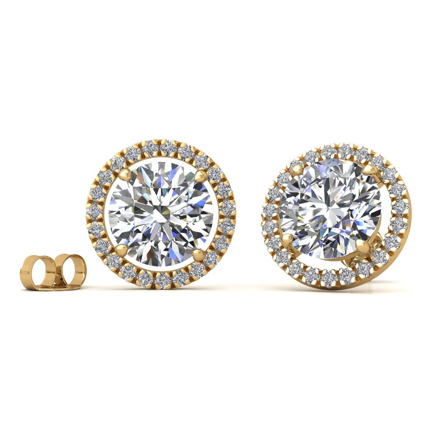 18k white gold 2 ct each (4 tcw) 4 prongs round brilliant cut halo diamond earring studs Photos & images