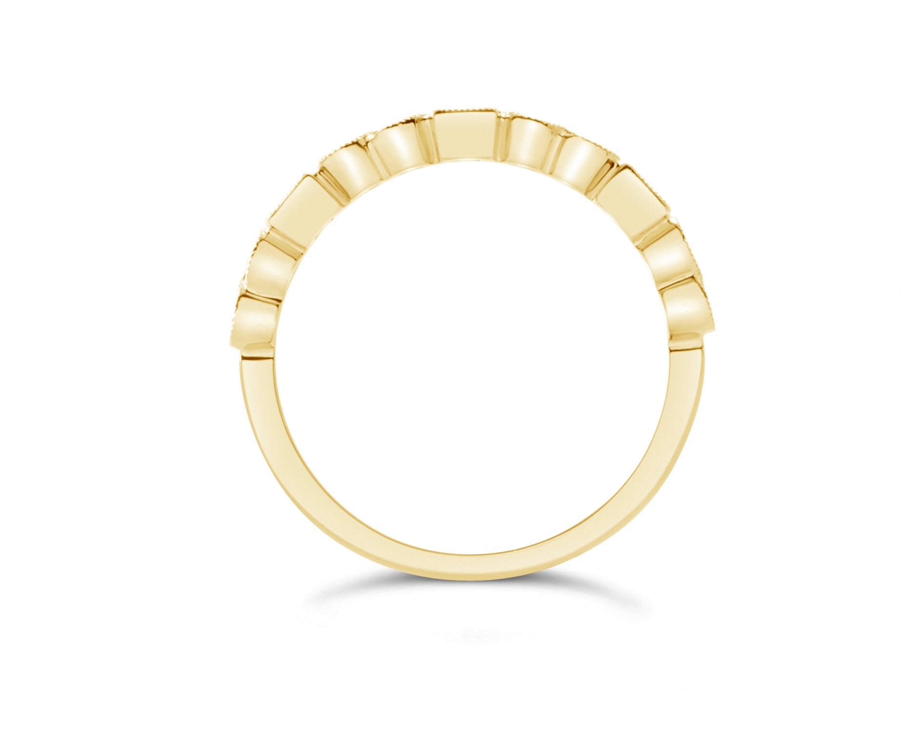18k yellow gold art deco vintage half eternity wedding ring in milgrain bezel set