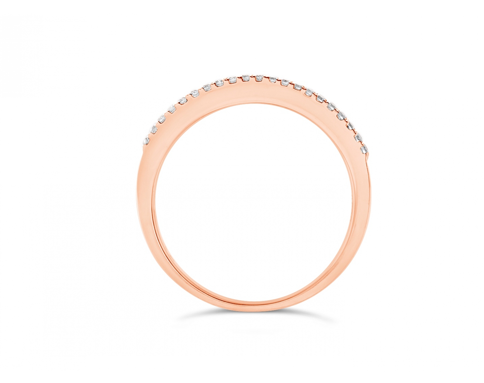 18k rose gold half eternity round & emerald cut diamonds in pave & channel set wedding band