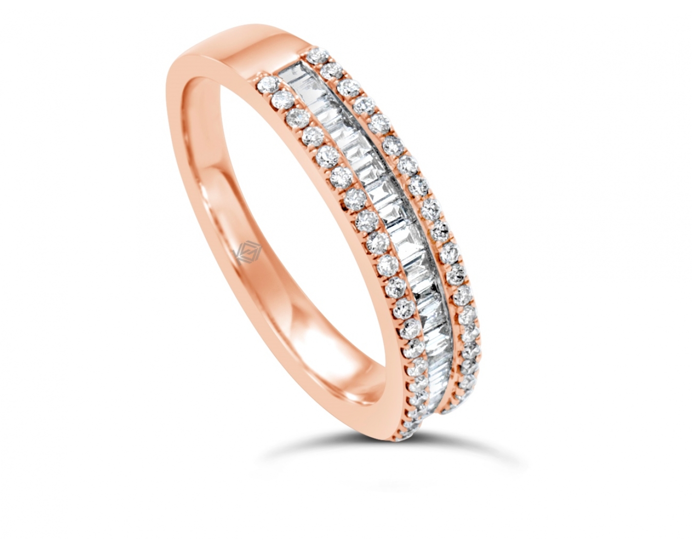 18k white gold half eternity round & emerald cut diamonds in pave & channel set wedding band Photos & images