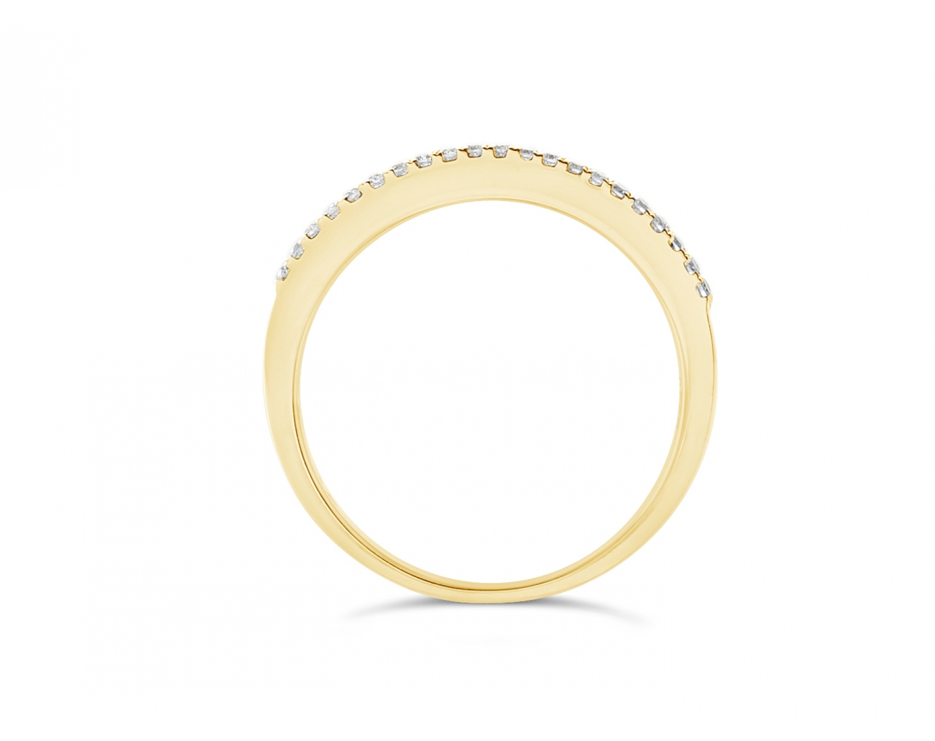 18k yellow gold half eternity round & emerald cut diamonds in pave & channel set wedding band