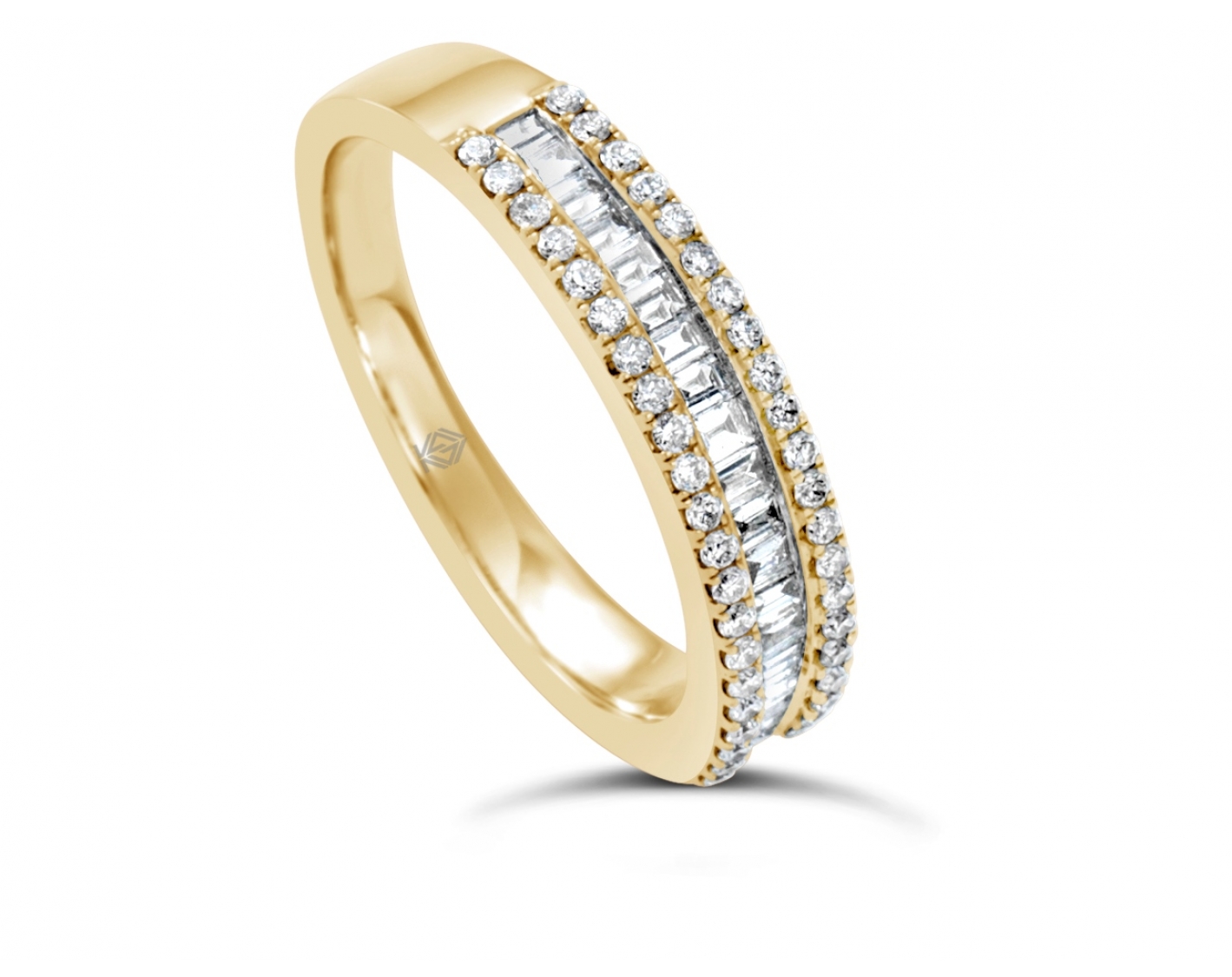 18k white gold half eternity round & emerald cut diamonds in pave & channel set wedding band Photos & images