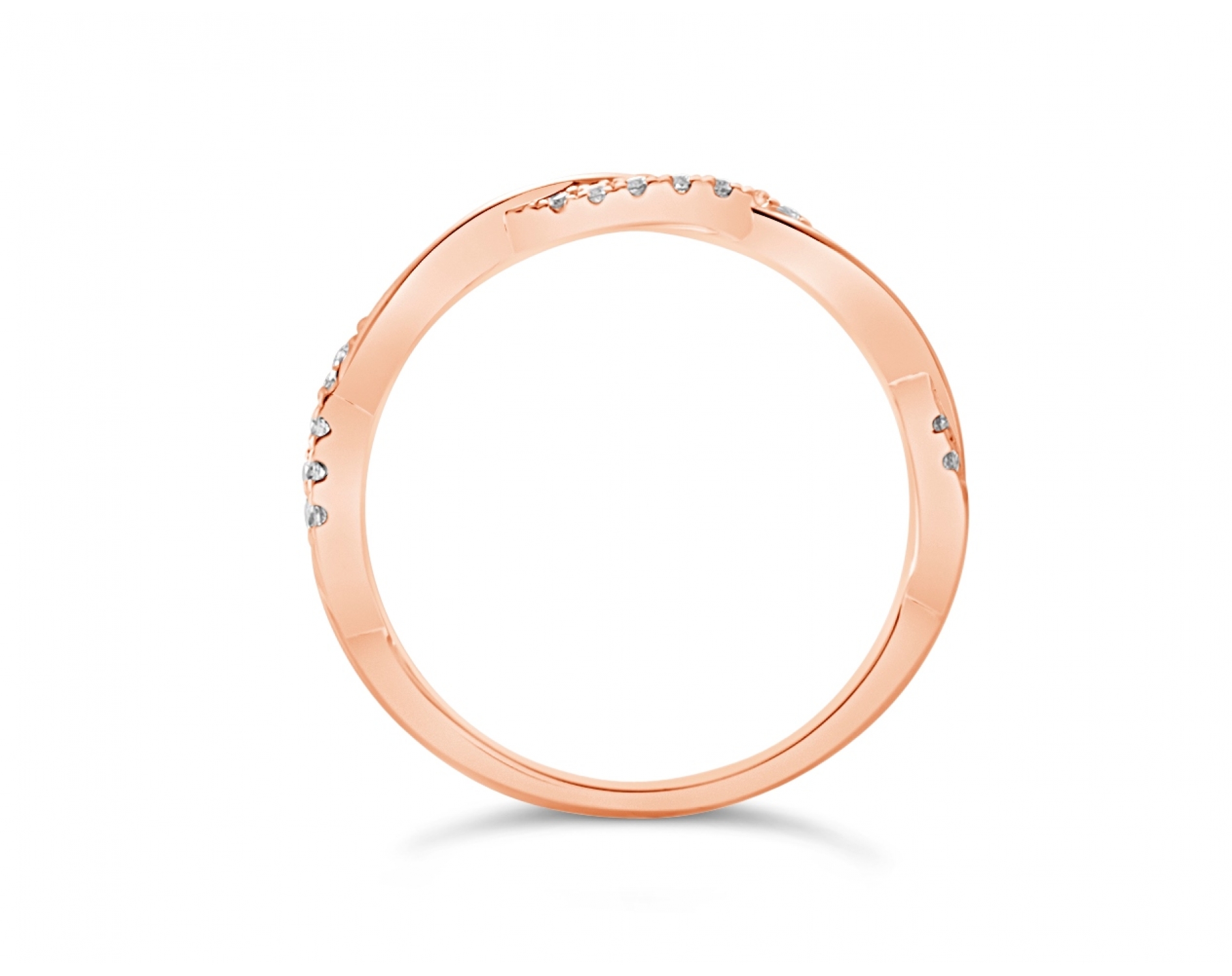 18k rose gold twisted matt and shiny pave set wedding ring