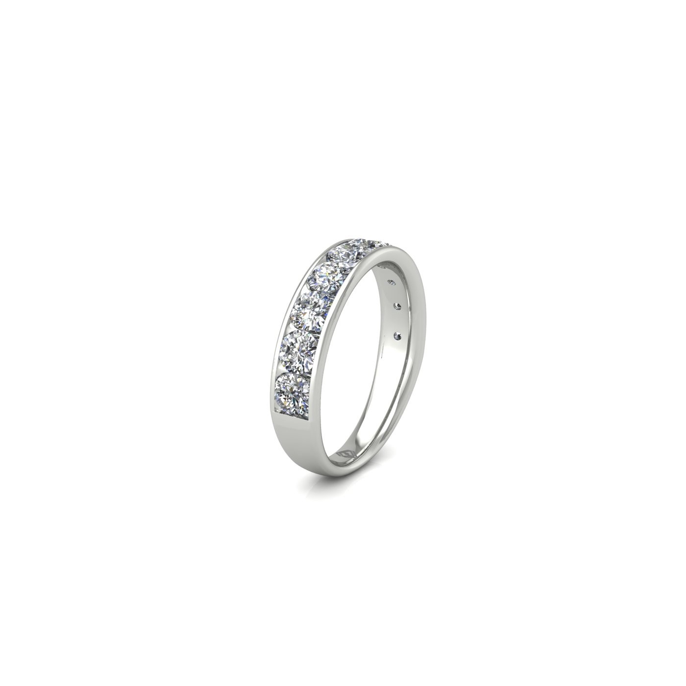 platinum  round shape diamond channel set half eternity ring