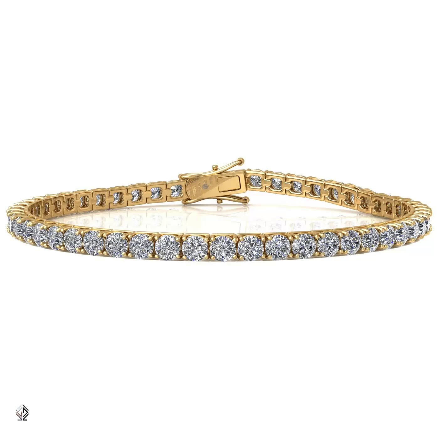 18k yellow gold 3.0mm 4 prong round shape diamond tennis bracelet in square setting Photos & images