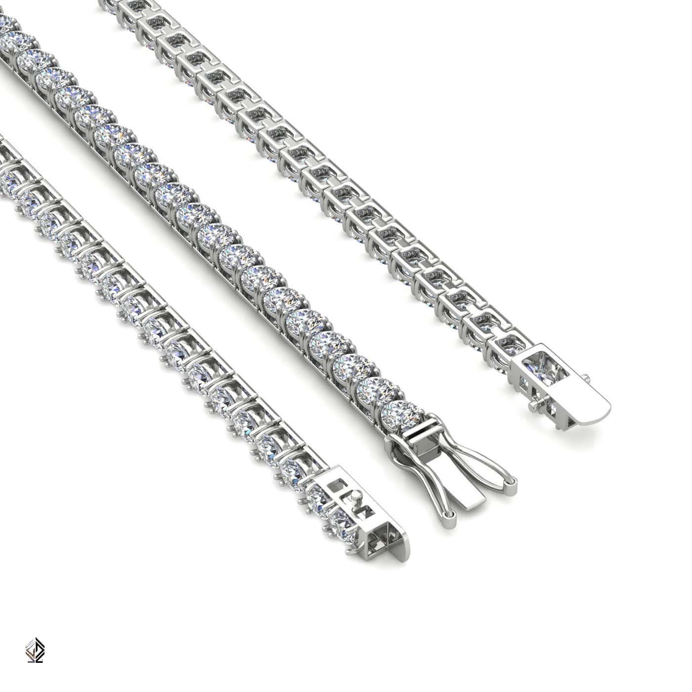 18k white gold 3.0mm 4 prong round shape diamond tennis bracelet in square setting