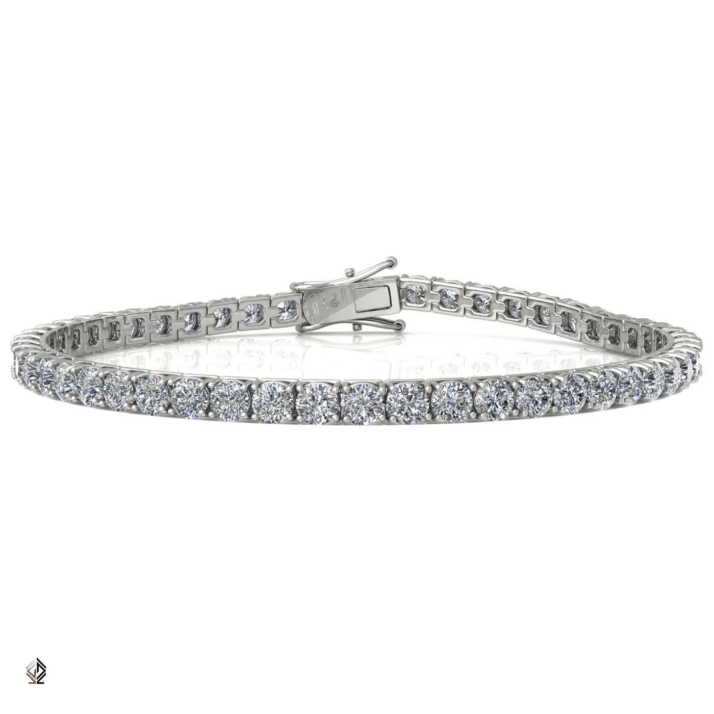 18k white gold 3.0mm 4 prong round shape diamond tennis bracelet in square setting