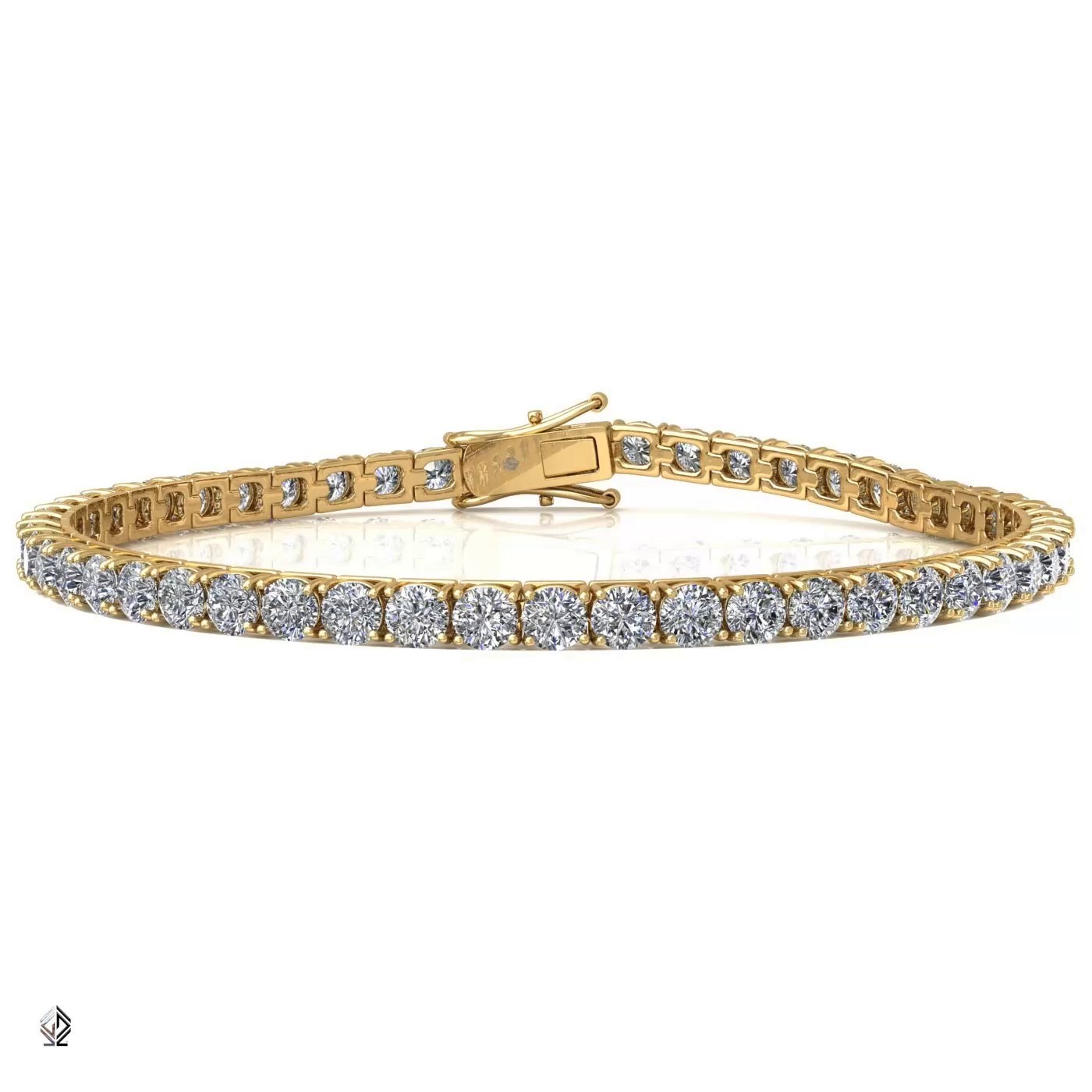 18k yellow gold 3.0mm 4 prong round shape diamond tennis bracelet in square setting Photos & images