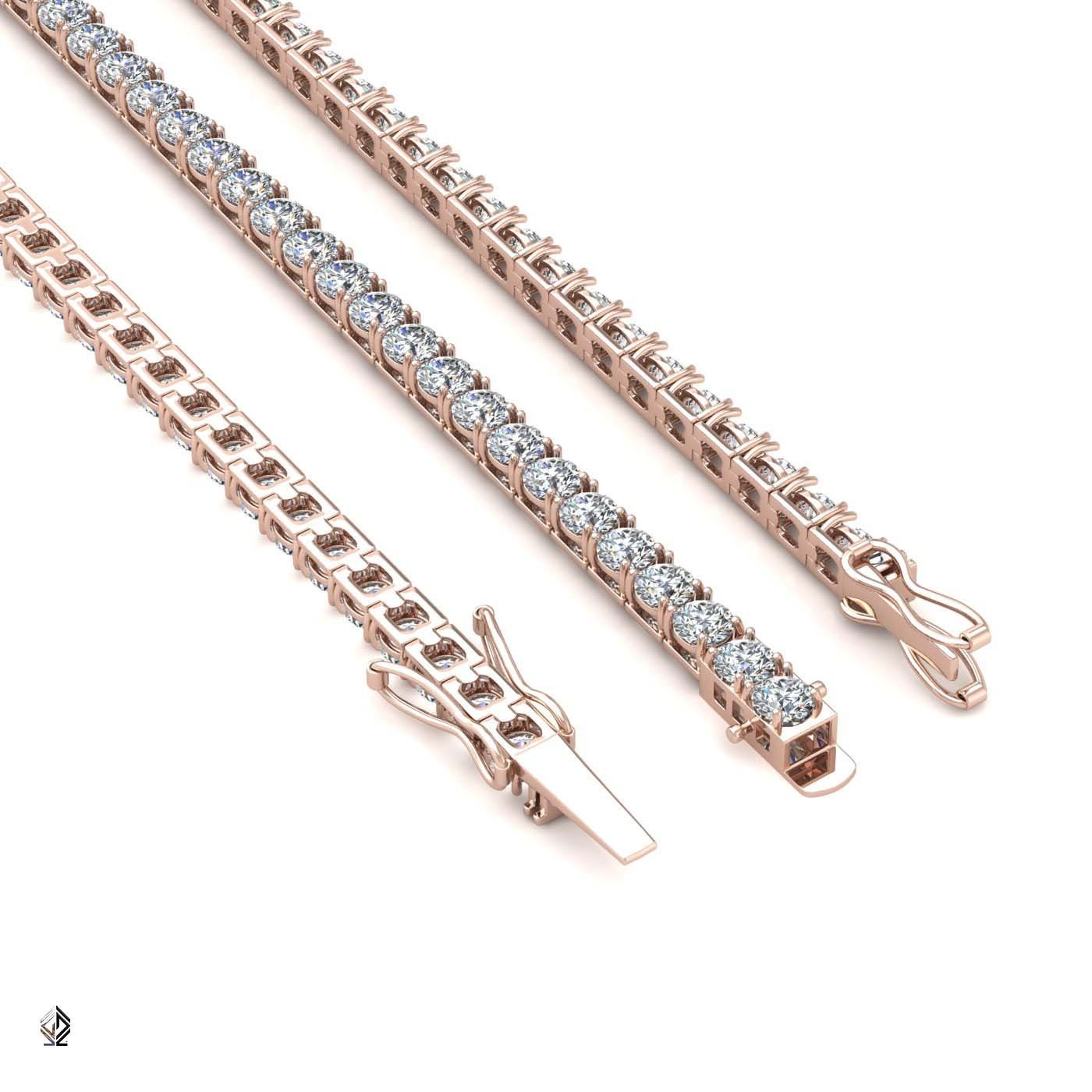18k rose gold 3.0mm 4 prong round shape diamond tennis bracelet in square setting