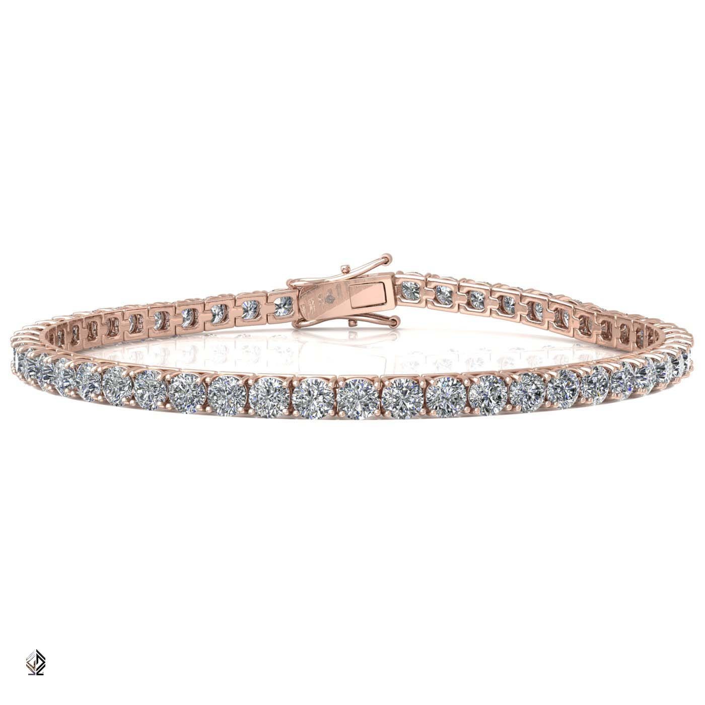 18k rose gold 3.0mm 4 prong round shape diamond tennis bracelet in square setting
