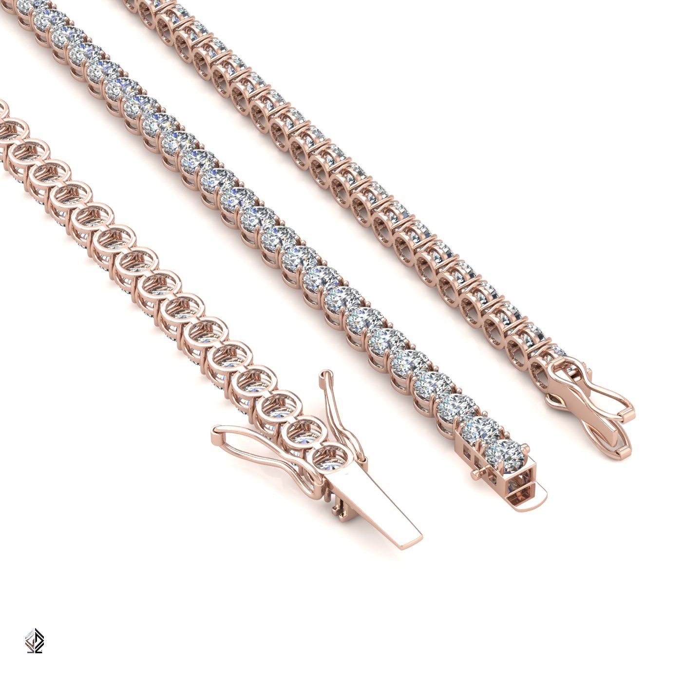 18k rose gold 2.8mm 4 prong round shape diamond tennis bracelet in round setting