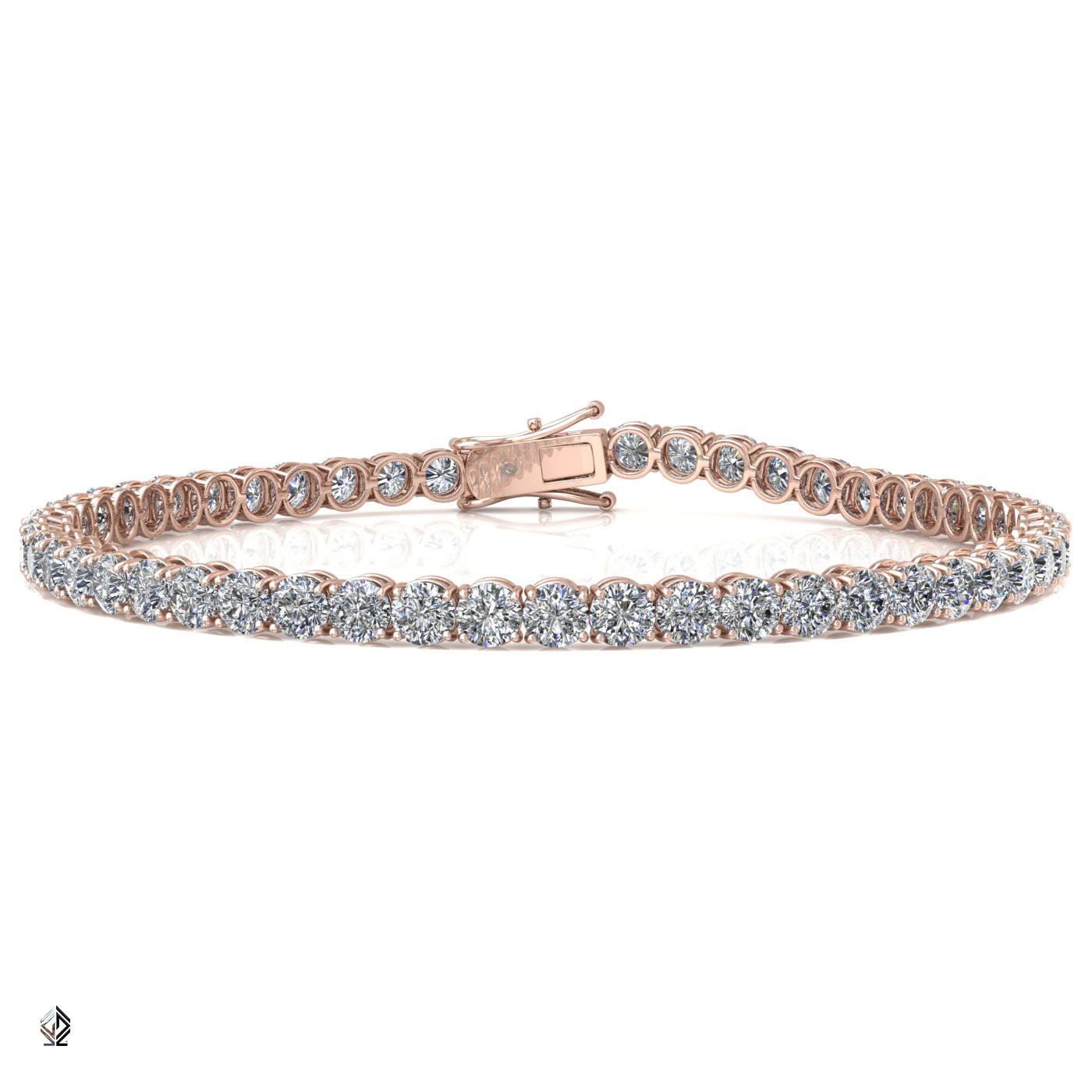 18k rose gold 2.8mm 4 prong round shape diamond tennis bracelet in round setting