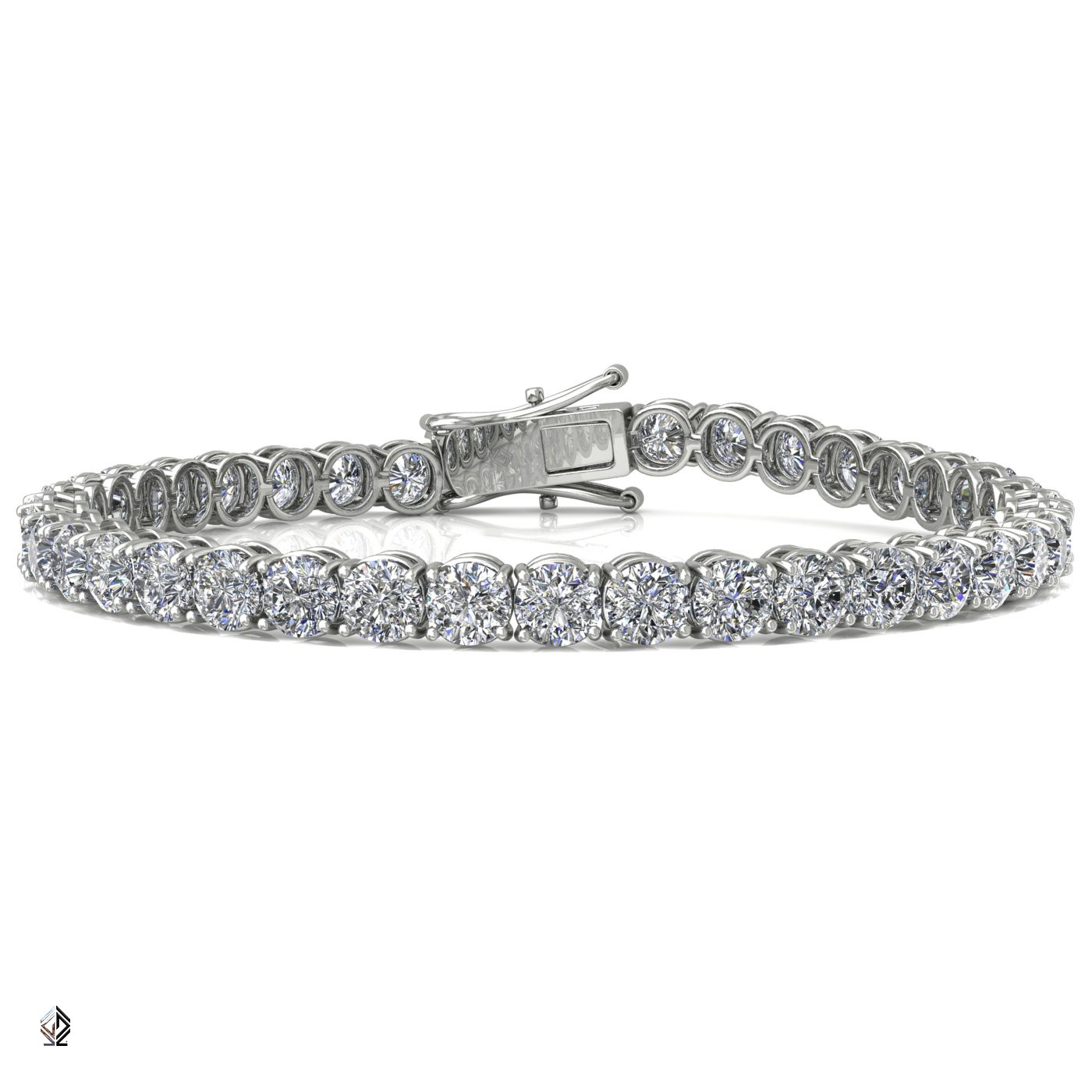 18k white gold 3.8mm 4 prong round shape diamond tennis bracelet in round setting