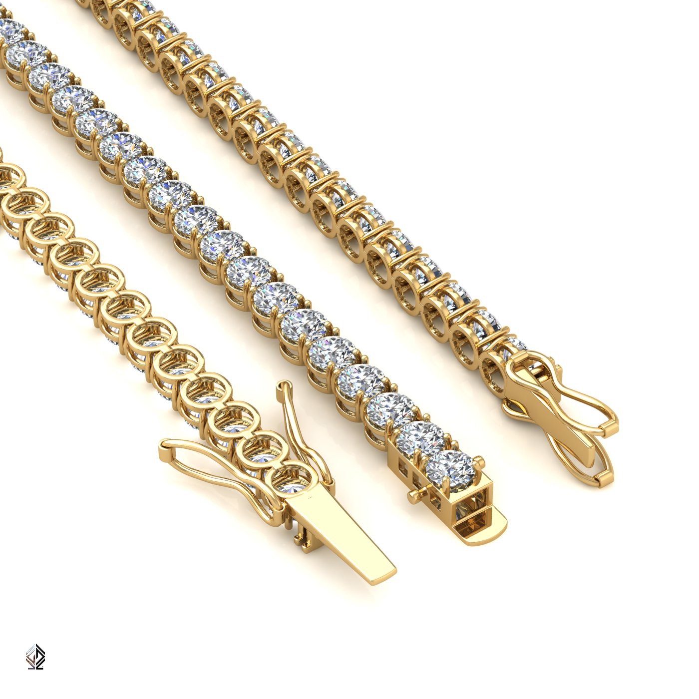 18k yellow gold 3.8mm 4 prong round shape diamond tennis bracelet in round setting